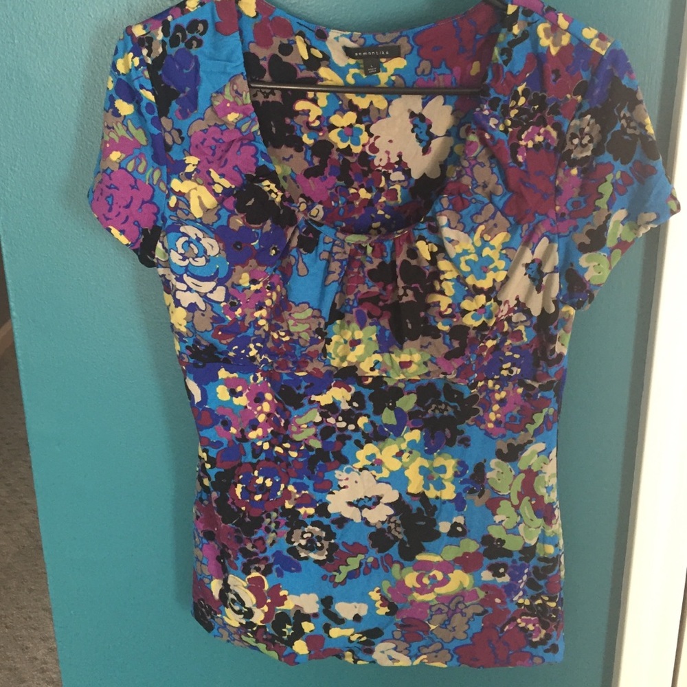 Worthington Blue Floral Short-Sleeve Button-Down Shirt
